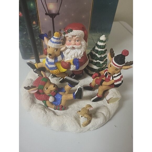 Traditions Christmas Candle Street Lamp Scene 293069 Santa Claus Reindeer EUC - Picture 2 of 13